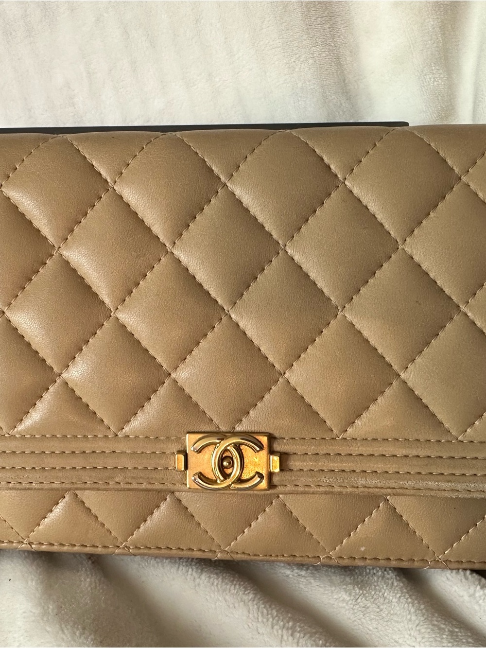 CHANEL Quilted Lambskin Wallet on Chain in Tan with Gold CC Turnlock- FULL SET